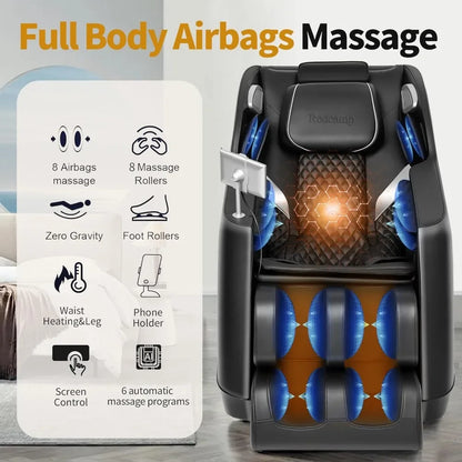 Massagesessel Ganzkörper: mit 8 festen Massagepunkten, Schwerelosigkeit, Taillen- & Beinheizung, Airbag-Massage, Bluetooth Musik, LED-Fernbedienung