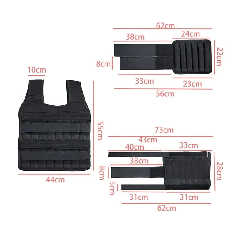 Gilet Lesté 20kg Ajustable pour Musculation, Fitness, CrossFit, Cardio, Boxe