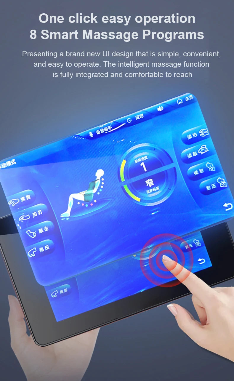 Ergonomischer Zero-Gravity-Massagesessel, Shiatsu-Technologie, Ganzkörper-Airbags, Fußrollen, Wadenkneten, Bluetooth, Wohnkomfort