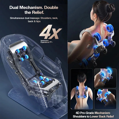 4D+3D-Massagesessel Ganzkörper-Massagesessel mit Schwerelosigkeitsfunktion, SL-Track, Shiatsu-Massage, Bodyscan, Fußrollen, Dehnfunktion, Heizfunktion