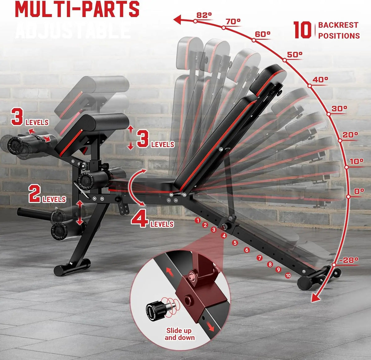 Workout Bench Adjustable Weight Bench with Leg Extension and Leg Curl Extended Headrest 900LBS Incline Decline Flat Workout Benc