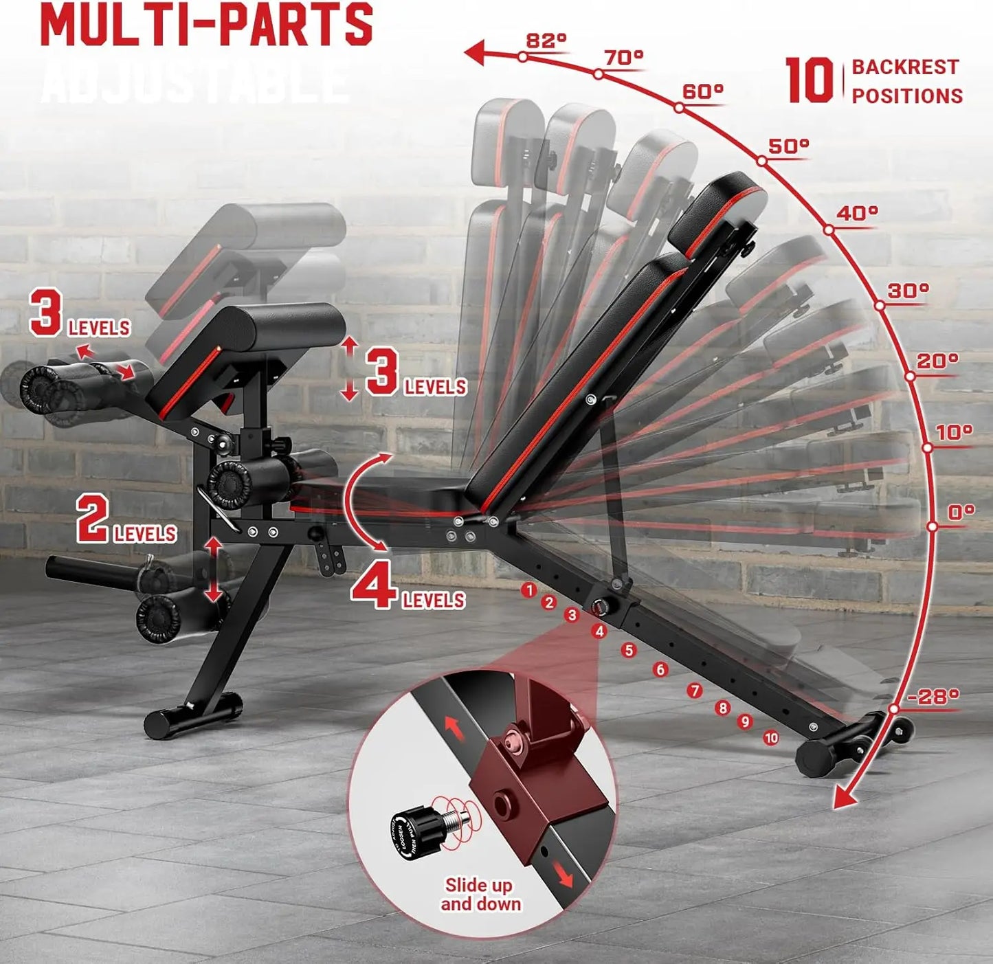 Workout Bench Adjustable Weight Bench with Leg Extension and Leg Curl Extended Headrest 900LBS Incline Decline Flat Workout Benc