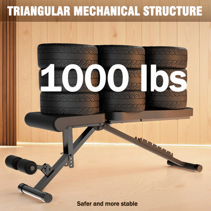 Adjustable Workout Weight Bench Foldable Dumbbell Bench Strength Training 1000lbs Full Body Exercise Extended Back for Home Gym
