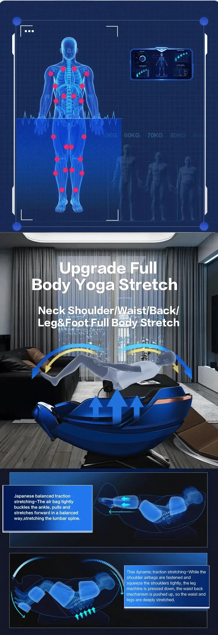 Massage Chair with Voice Control, Full Body Elastic Massage Chair with Voice Control, Heating, LCD Remote Control, Foot Rolle