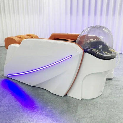 Professioneller Shampoo-Stuhl, Waschbecken, Friseursalon, Kopfhaut-Spa-Bett, Shampoo-Stuhl, Stylist, Luxus, elektronische Massage, komplette Cadeiras-Möbel