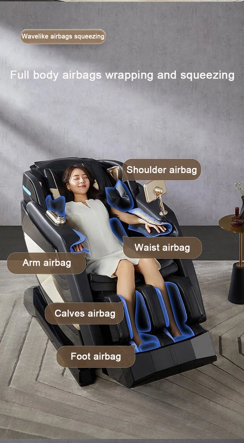 2025 4D-Massagesessel Ganzkörper-Massagesessel mit Schwerelosigkeit, verlängerter Fußstütze, SL-Schiene, Yoga-Stretch, Fußrollen und Heizung
