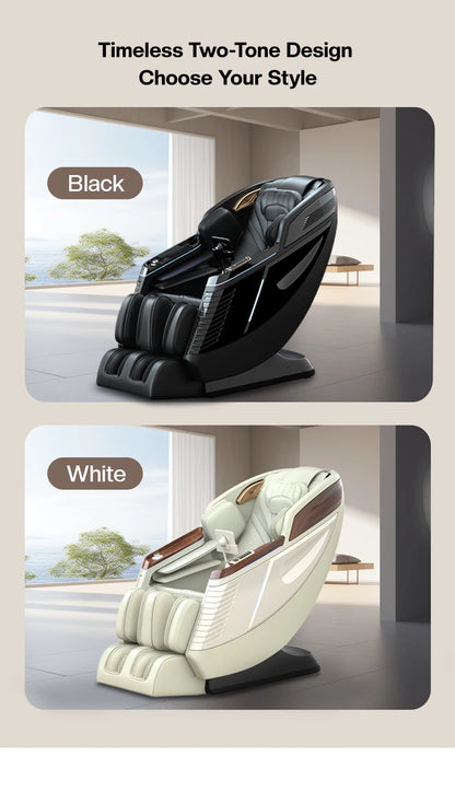 2024 Beliebtester 3D Zero-Gravity Luxus Modern Smart Luftdruck Heizung Shiatsu Leder Massagesessel mit Fußbein Bluetooth