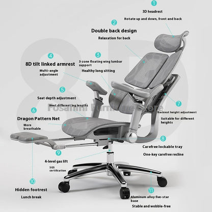 Multifunktionaler ergonomischer Mesh-Bürostuhl, verstellbarer Gaming-Computerstuhl mit Fußstütze, Premium-Heim-PC-Drehsessel