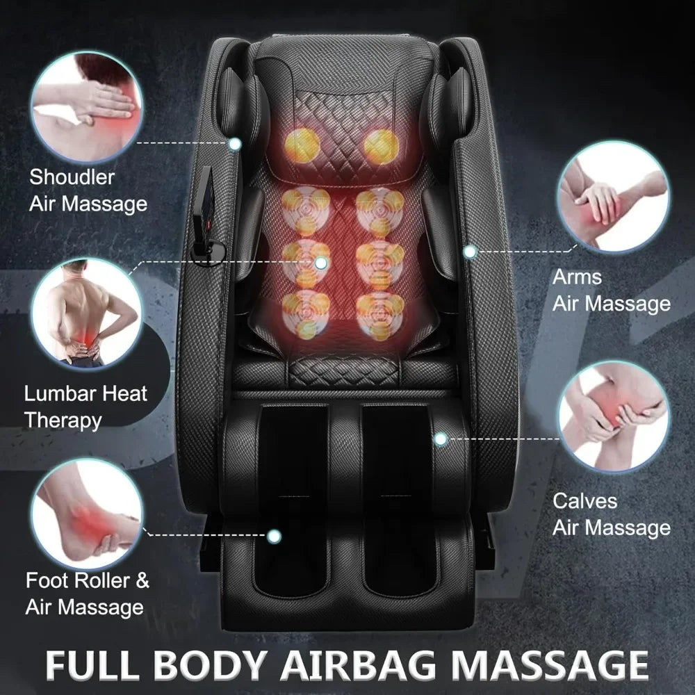 Zero-Gravity-Massagesessel Ganzkörper mit 8 festen Rollen Fußmassage Heizung Automatikmodi Wiederaufladbarer Airbag zur Entspannung