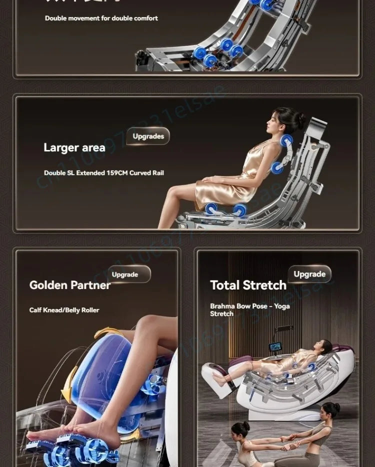 Fauteuil de massage intelligent 4D+4D, massage complet du corps, zéro gravité, fauteuil inclinable électrique Shiatsu avec rouleaux pour les pieds, scan corporel, chauffage