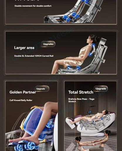 Fauteuil de massage intelligent 4D+4D, massage complet du corps, zéro gravité, fauteuil inclinable électrique Shiatsu avec rouleaux pour les pieds, scan corporel, chauffage