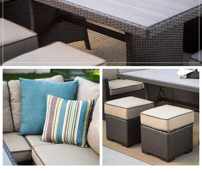 Nordisches Rattan-Sofa-Set – Outdoor-Ecksofas mit Couchtisch für Hof, Balkon, Terrasse und Garten