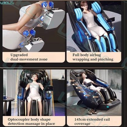 Neuer Dual Core Massagesessel 2025 Fortschrittlicher 4D Zero Gravity Body Scan Ganzkörper-Airbag Shiatsu Rücken- und Fußrollen-Liegesessel für Zuhause