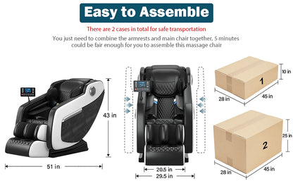 4D-Zero-Gravity-Massagesessel, automatische Heizfunktion, Bluetooth-Musik, Airbag und Shiatsu-Liegefunktion