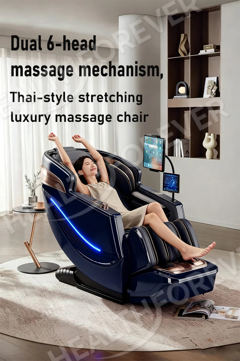 6D+6D Dual 6-Kopf-Massagesessel SL Track Wärmetherapie KI-Sprachsteuerung Thai-Stretch-Massagesessel 4D Zero Gravity Gesundheits-Scan