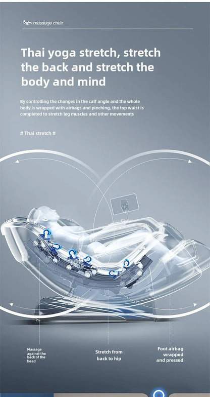 Ganzkörper-Zero-Gravity-Massagesessel mit Rücken-, Taillen-, Hüft-, Bein- und Fußmassage, 10 Rollen, Heizung, LCD-Touchscreen