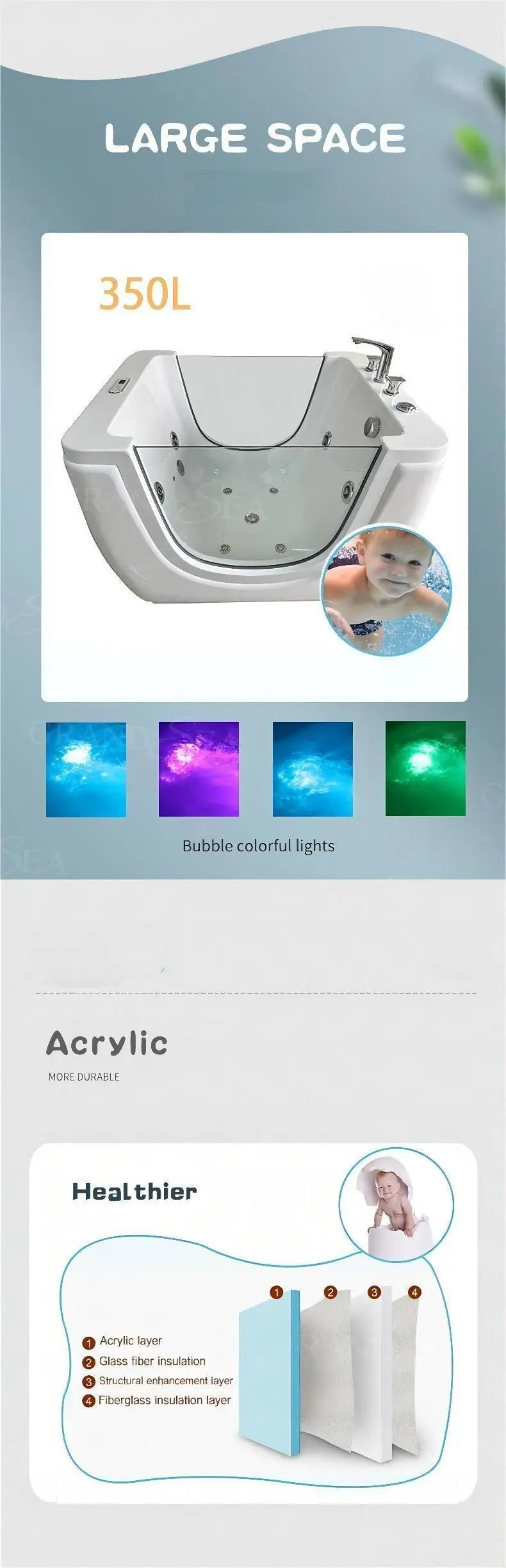 Made in China Freistehende Spa Baby Schwimmbad Spa Whirlpool Kinder Acryl Vision Badewanne