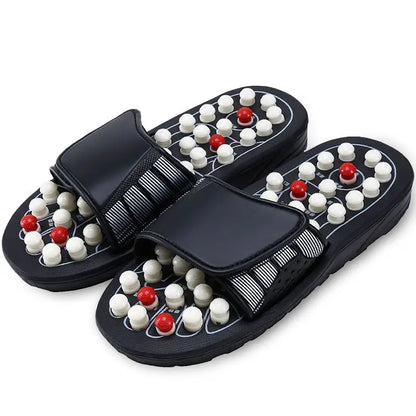 Health care Wooden base acupunture foot massage slippers natural stone acupoint massage slippers