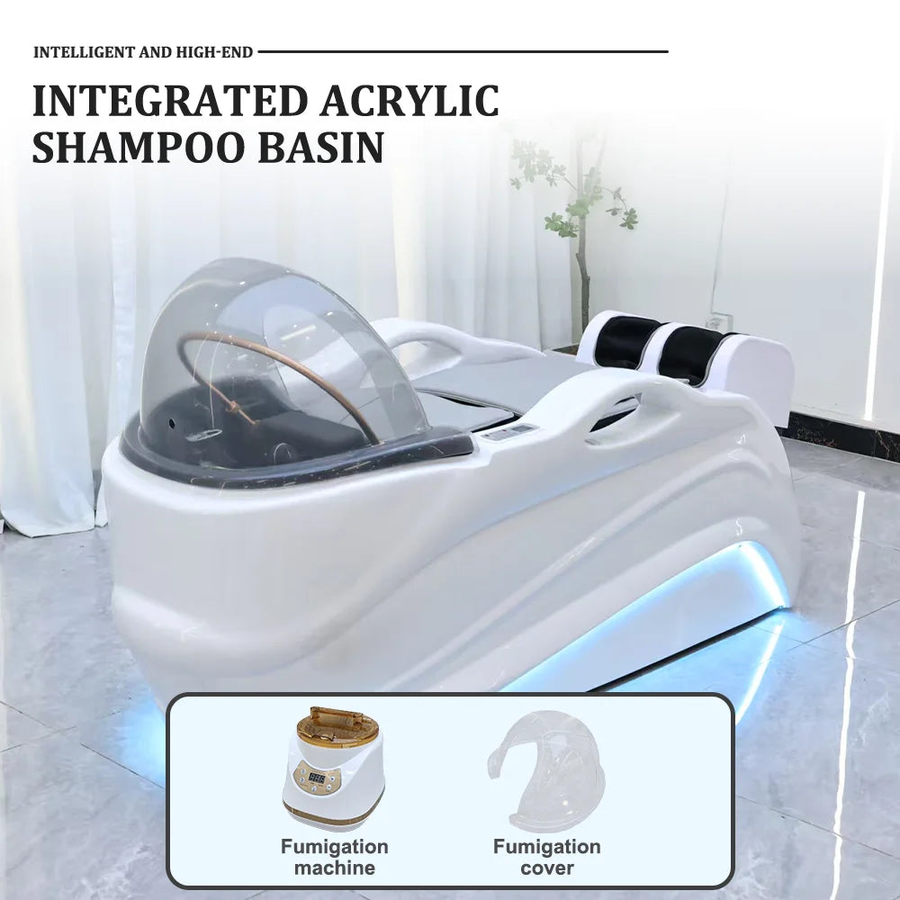 Weißer Fiberglas-Headspa-Tisch elektrische Massage Shampoo-Liege mit Wasserkreislauf