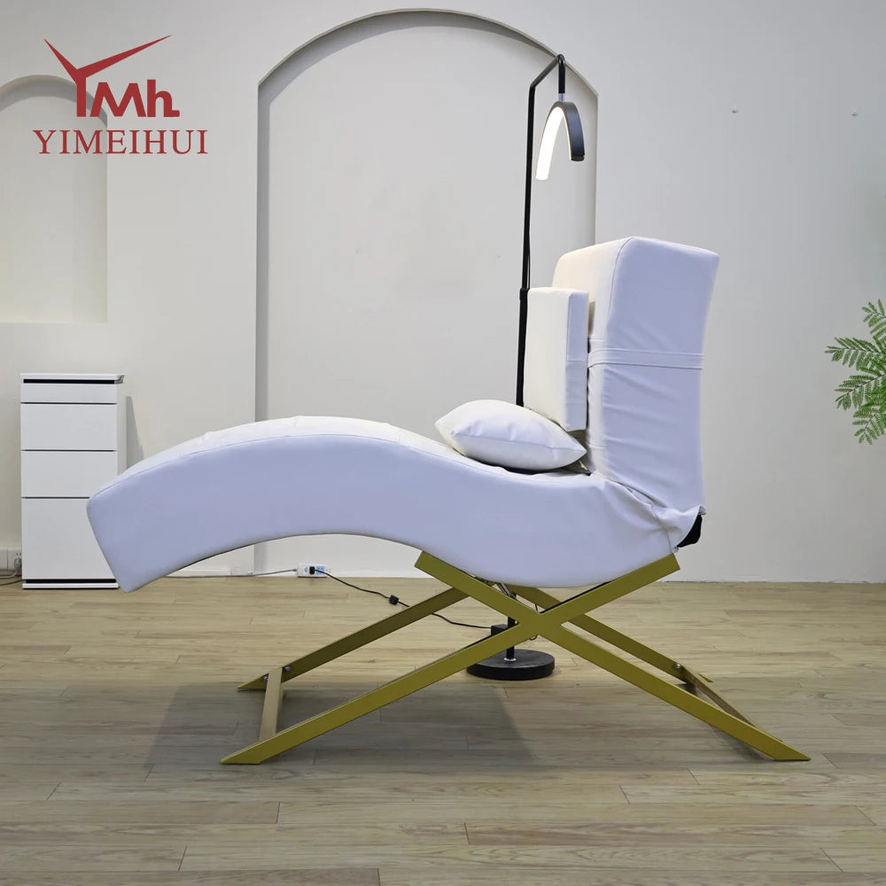 Luxury modern design white curved velvet facial bed spa massage lash bed for beauty salon
