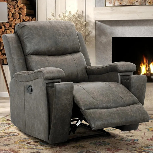 Leder-Sessel, klassischer und traditioneller manueller Liegesessel mit überfüllten Armlehnen und Rückenlehne, manuelles Einzelschlafsofa mit Pa