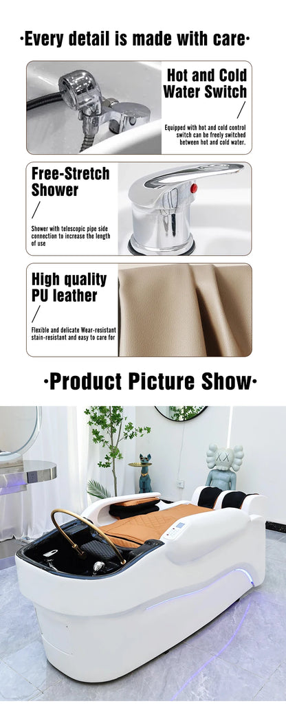 Salon Furniture Ceramic Wash Basin Head Spa Water Therapy Bed Shampoo Massage Bed with Sink for Hair Salons
