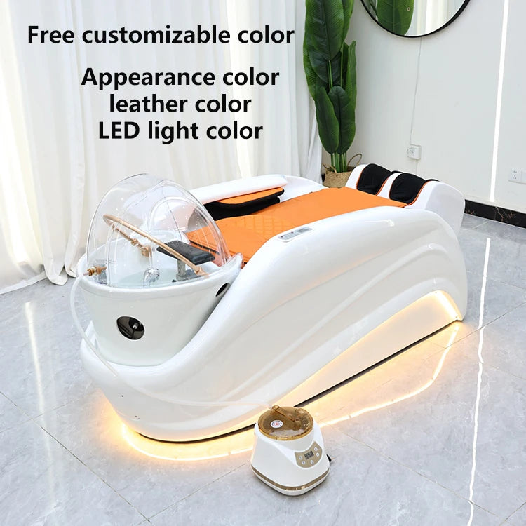 Hersteller liefert Head Spa Bett Haar-Shampoo-Stuhl LED-Licht elektrische Massage Shampoo-Stuhl mit Kopf-Physiotherapie-Shampoo