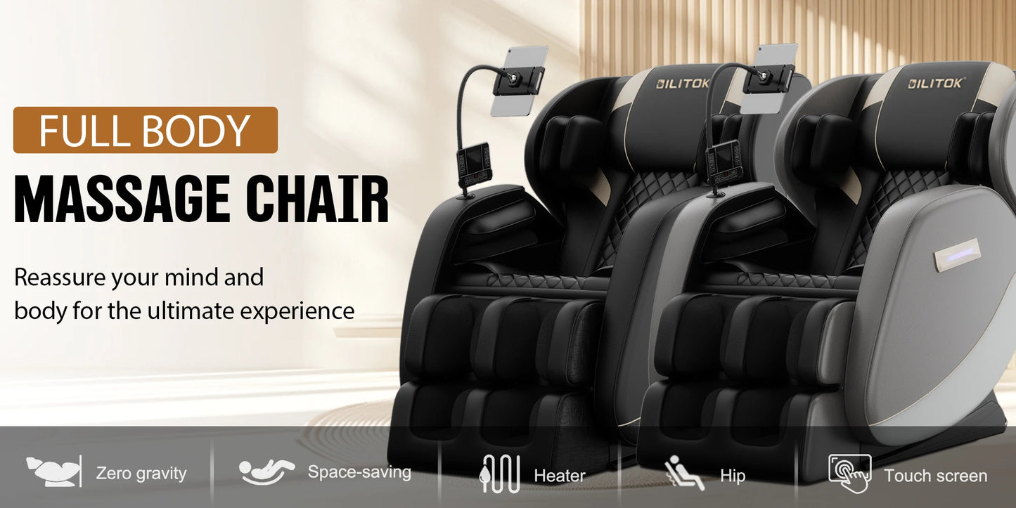 Zero-Gravity-Ganzkörpermassagesessel mit Heizung, Airbags, Fußroller & Touchscreen – Belastbar bis 82 kg