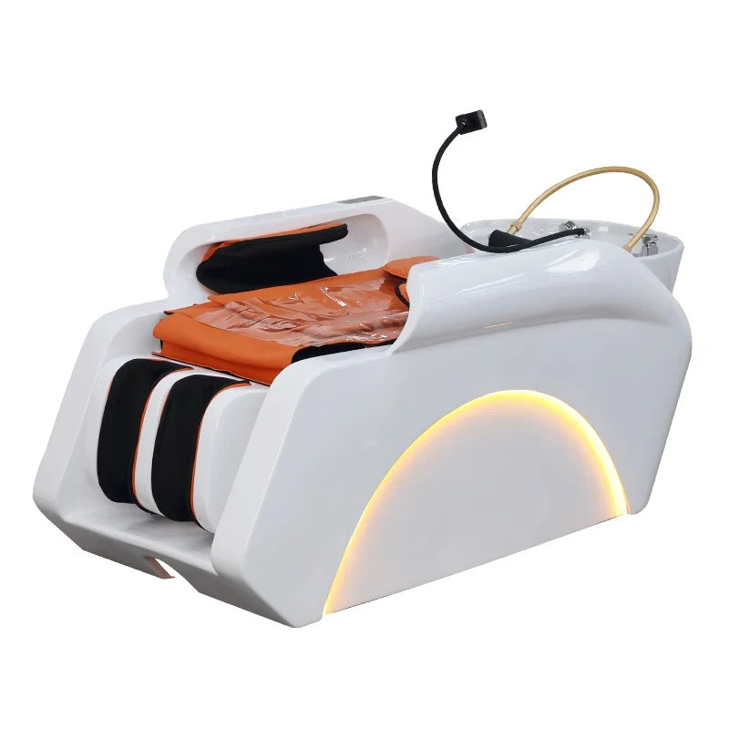 Professional Barber Shop Furniture Modern Intelligent Head Massage Salon Shampoo Bed Ceramic Basin Hydrotherapy Device