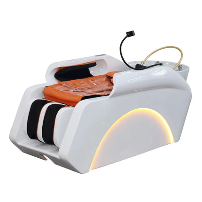 Professional Barber Shop Furniture Modern Intelligent Head Massage Salon Shampoo Bed Ceramic Basin Hydrotherapy Device