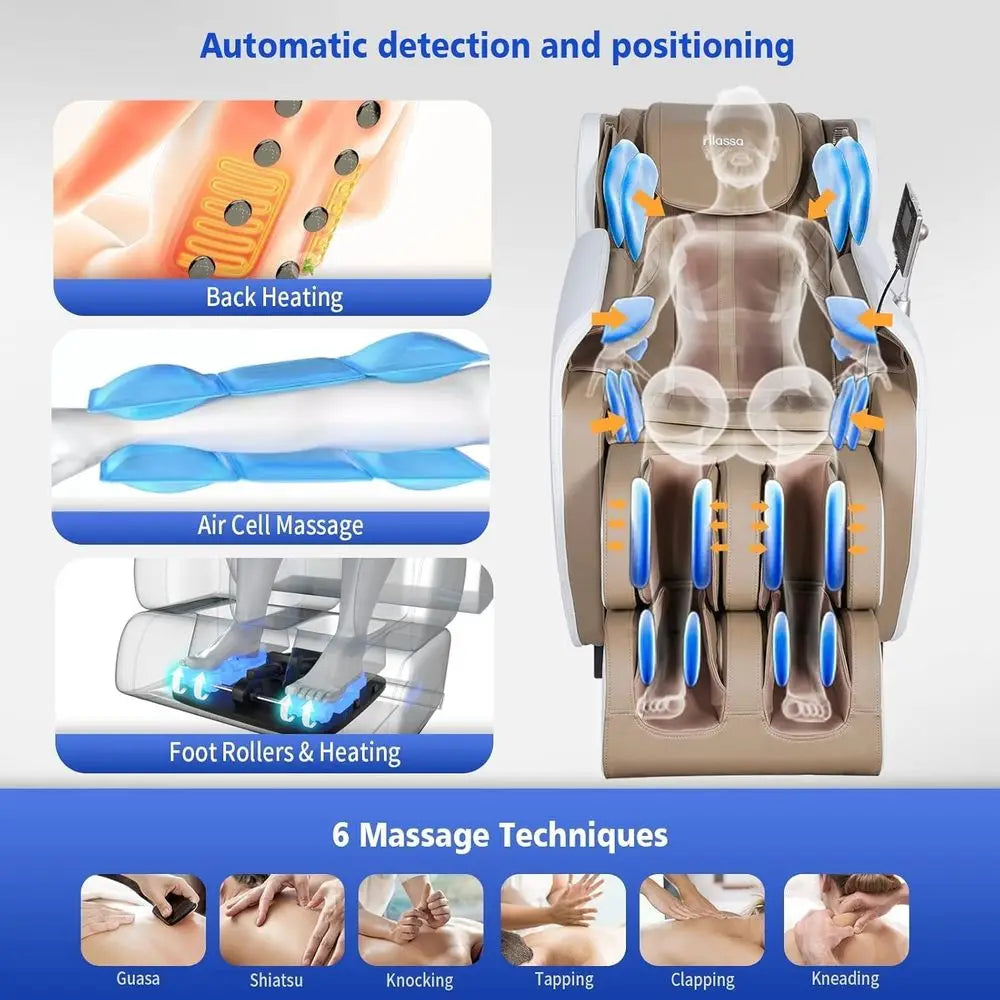 3D-Massagesessel Ganzkörper-Schwerelosigkeit-Massagesessel, Shiatsu-Massagesessel mit Dual-Core-S-Track, Airbags