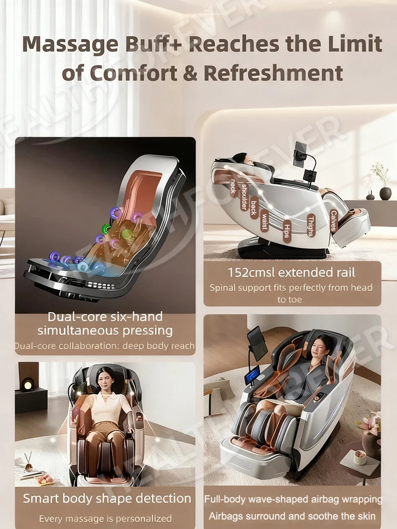 6D+6D Dual 6-Kopf-Massagesessel SL Track Wärmetherapie KI-Sprachsteuerung Thai-Stretch-Massagesessel 4D Zero Gravity Gesundheits-Scan