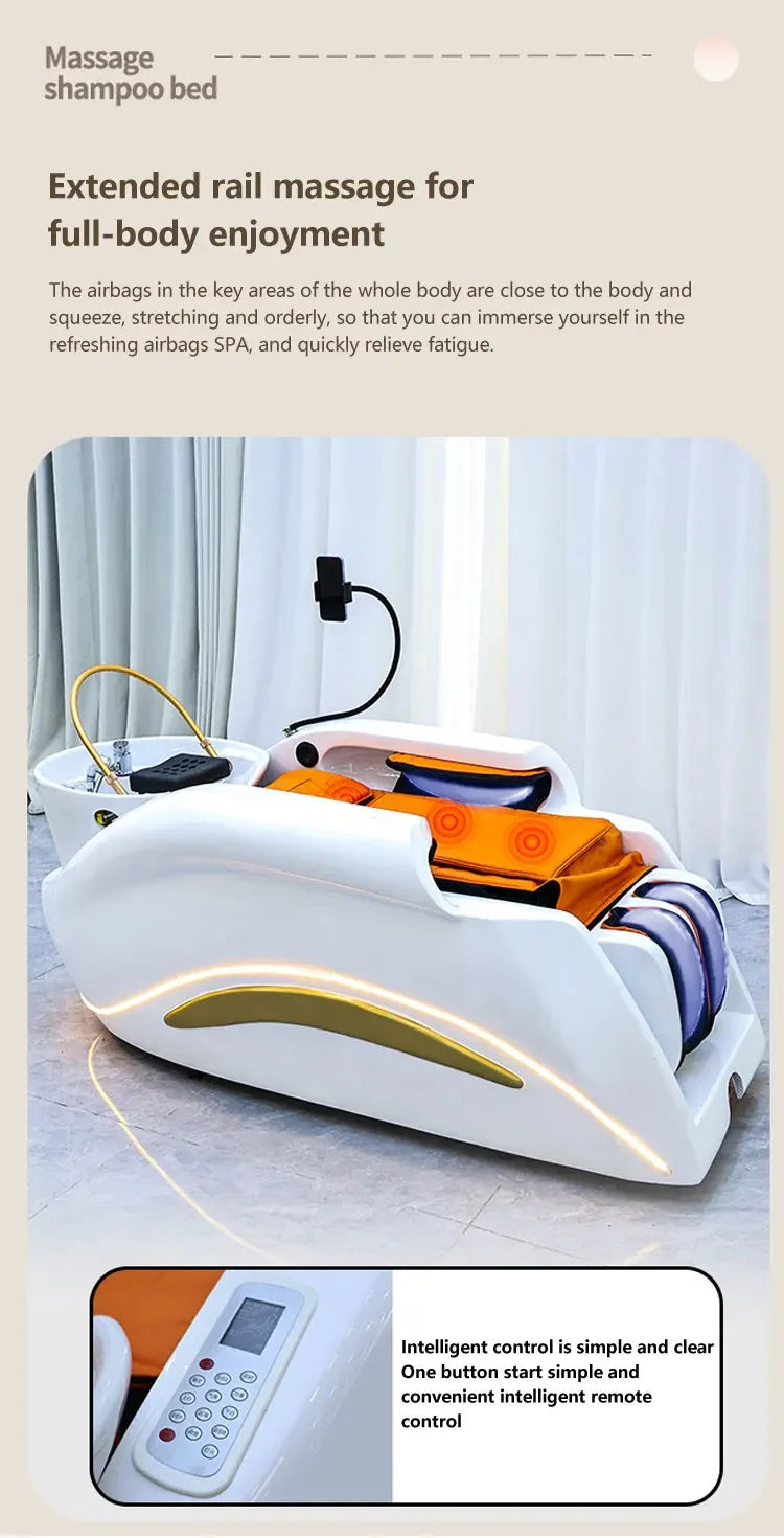 2025 Neuestes Head-Spa-Shampoo-Bett mit Dampf-Nachttisch und Waschbecken im Wohnzimmer, elektrisches Shampoo-Bett mit Rückenlehne und zwei Wasserhähnen