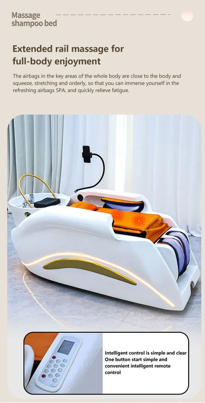 2025 Neuestes Head-Spa-Shampoo-Bett mit Dampf-Nachttisch und Waschbecken im Wohnzimmer, elektrisches Shampoo-Bett mit Rückenlehne und zwei Wasserhähnen