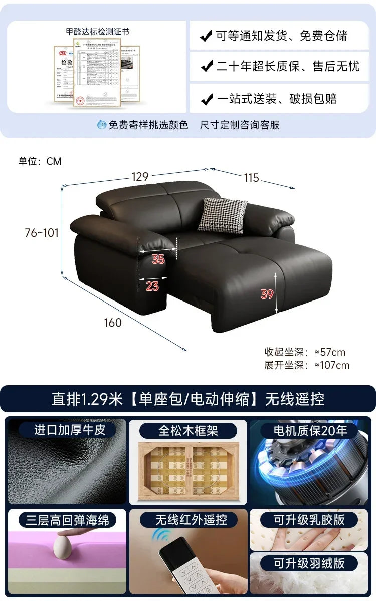 Genuine Leather Black Sofa Recliner Sectional Sleep Luxury Designer Sofa Daybed Modern Divano Soggiorno Couches Furniture
