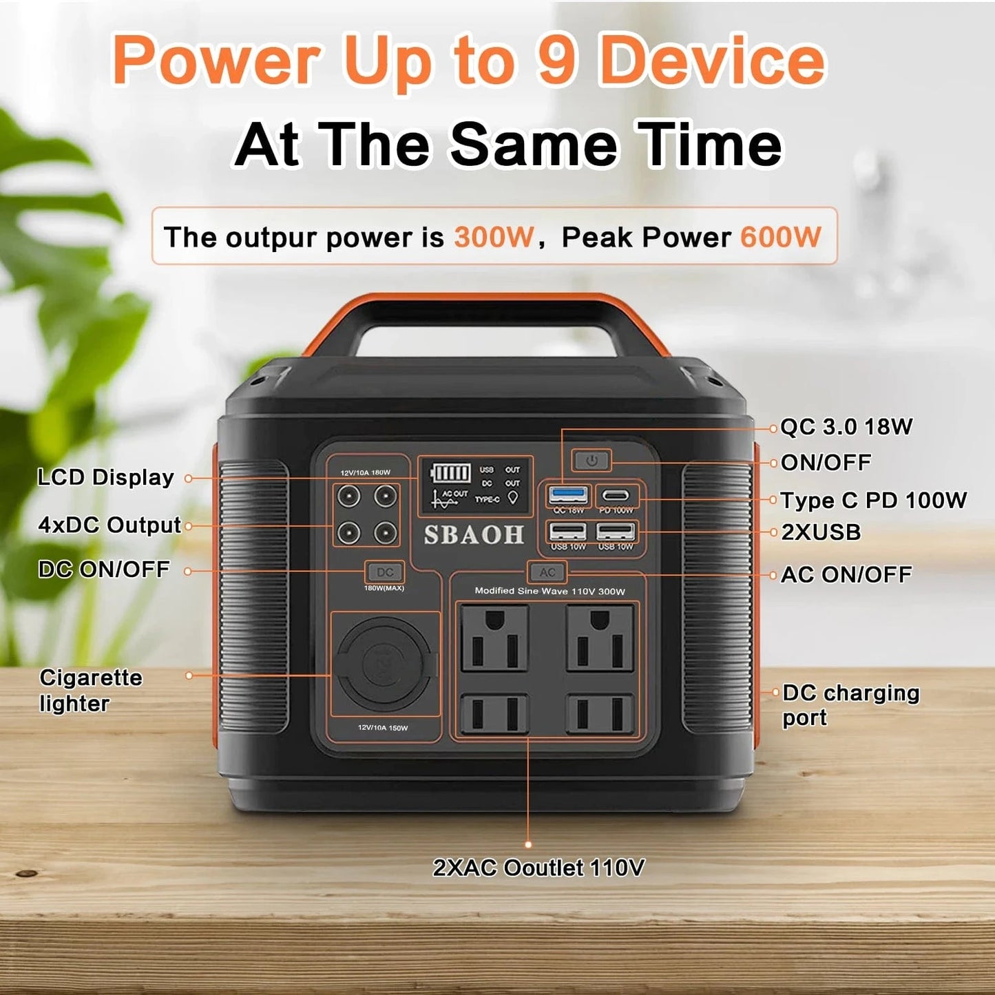 Portable Power Station 300W – 296Wh Solar Generator with Quick Charge