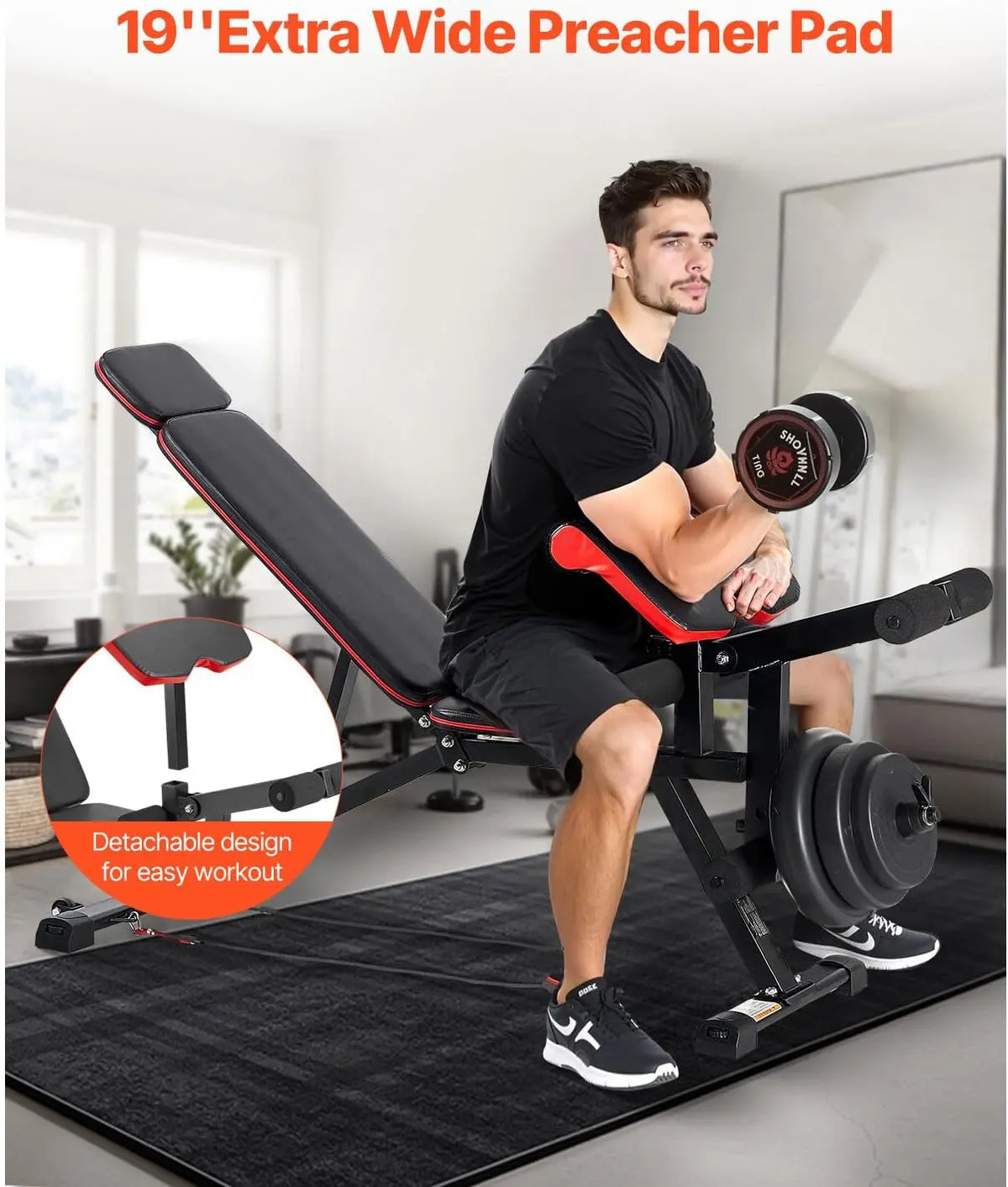 Verstellbare Hantelbank mit bis zu 800 lbs Tragkraft für umfassende Ganzkörpertrainings. Ideale Sit-up-Bank für Krafttraining im He