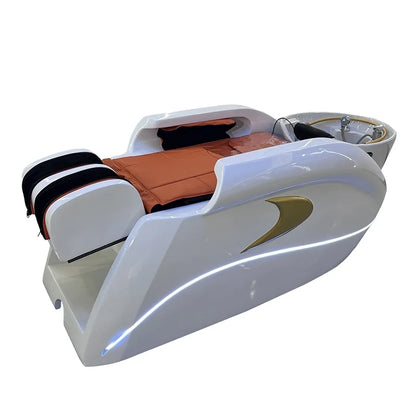 Professional Barber Shop Furniture Modern Intelligent Head Massage Salon Shampoo Bed Ceramic Basin Hydrotherapy Device