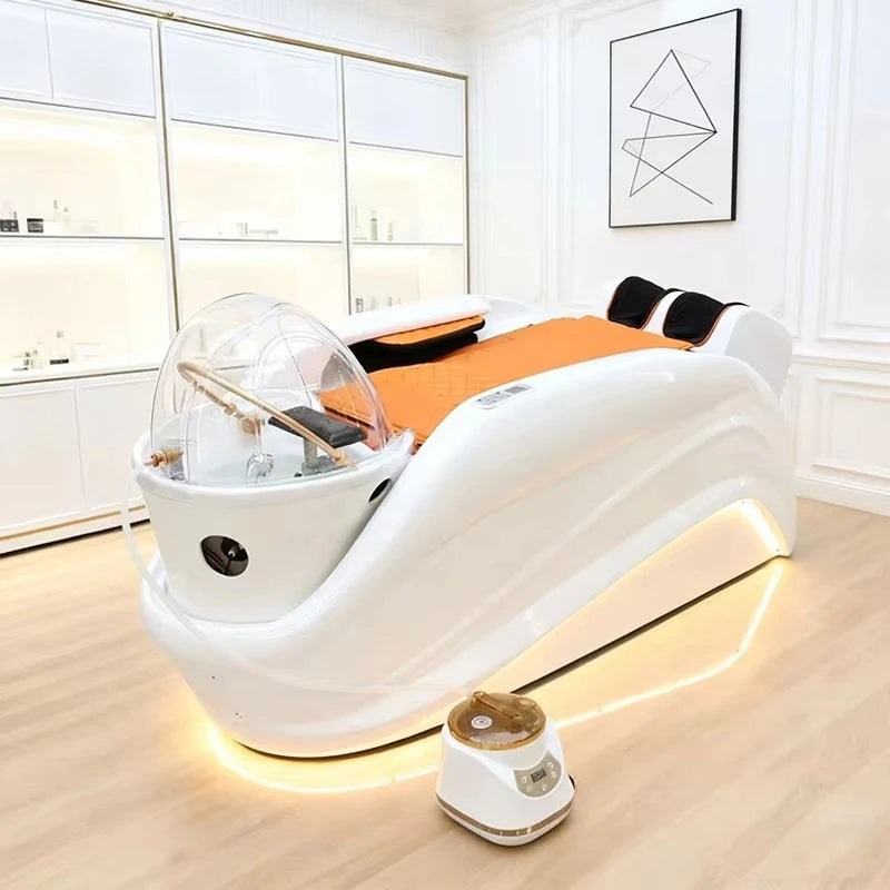 Hersteller liefert Head Spa Bett Haar-Shampoo-Stuhl LED-Licht elektrische Massage Shampoo-Stuhl mit Kopf-Physiotherapie-Shampoo