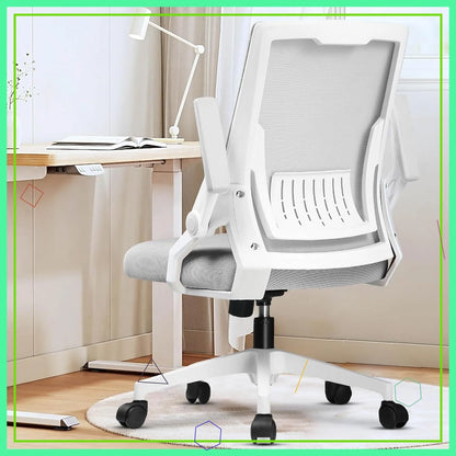 Ergonomic Office Chair with Flip-up Armrests, Breathable Mesh Back, Lumbar Support, Wide Seat for Home and Gaming