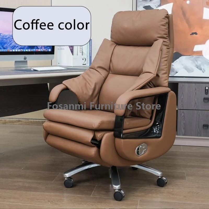 Elektrischer bequemer Bürostuhl für Chefs und Führungskräfte aus Leder, Liegestuhl, weiche Heimbürostühle, ergonomischer Gaming-Schreibtisch-Drehstuhl