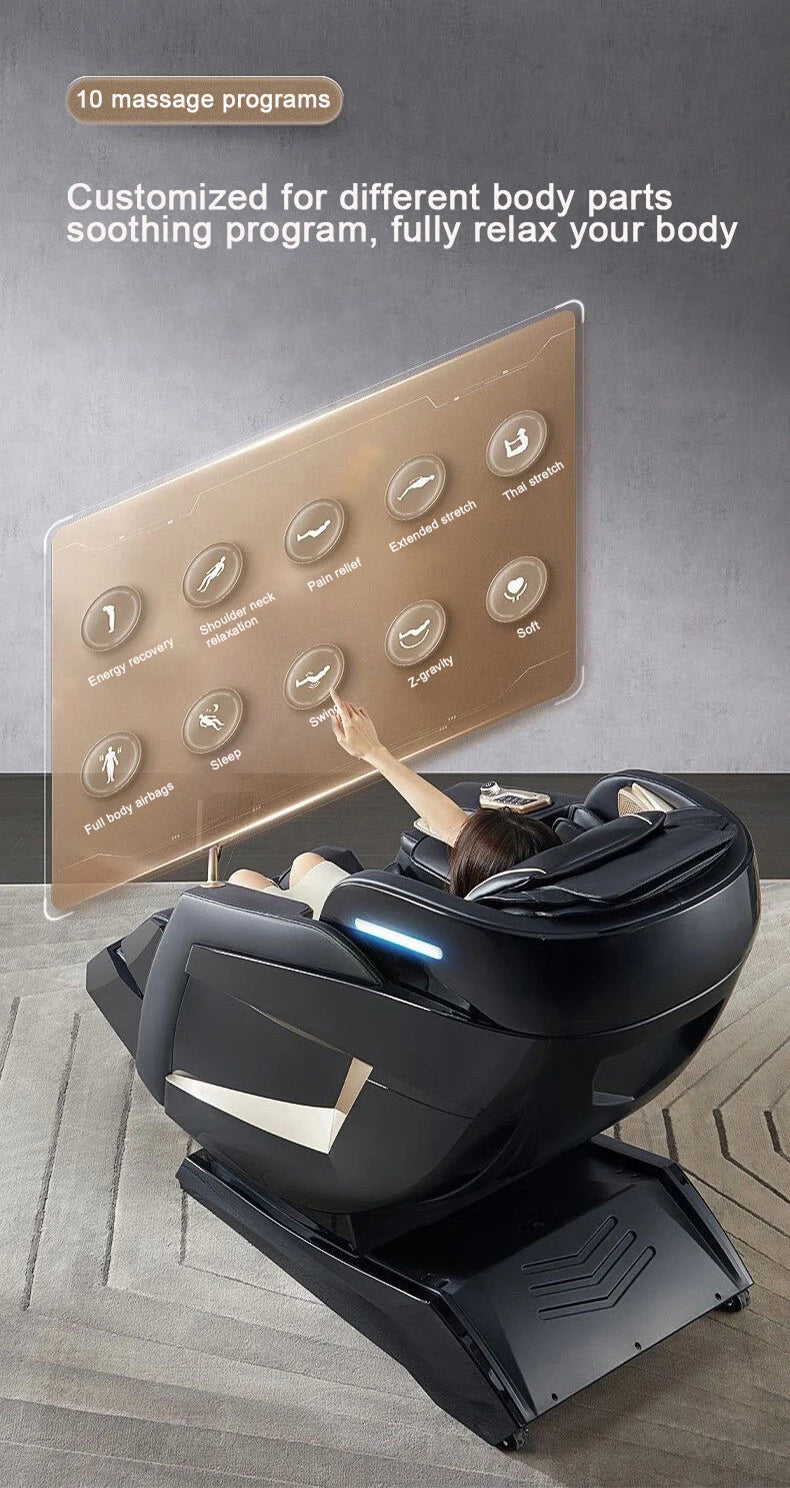 2025 4D-Massagesessel Ganzkörper-Massagesessel mit Schwerelosigkeit, verlängerter Fußstütze, SL-Schiene, Yoga-Stretch, Fußrollen und Heizung