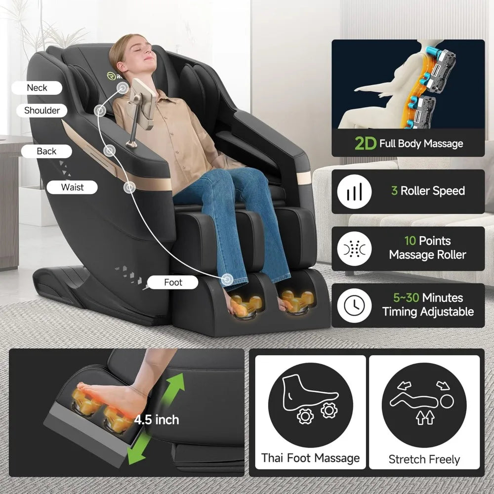 Ganzkörper-Massagesessel 2025, Zero-Gravity-Shiatsu-Massagesessel, Taillen- und Wadenheizung, Fußmassage,