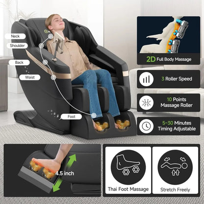 Ganzkörper-Massagesessel 2025, Zero-Gravity-Shiatsu-Massagesessel, Taillen- und Wadenheizung, Fußmassage,