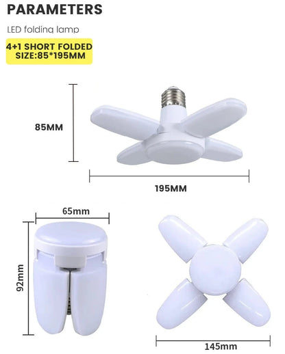 E27 28W Foldable LED Fan Bulb – 40 Beads, 6500K Daylight, Adjustable Deformation Ceiling Light for Home