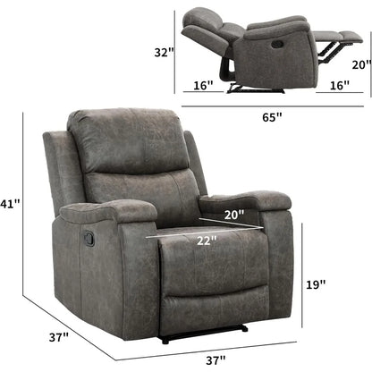 Leather Recliner Chair, Classic and Traditional Manual Recliner Chair with Overstuffed Arms and Back, Manual Single Sofa with Pa