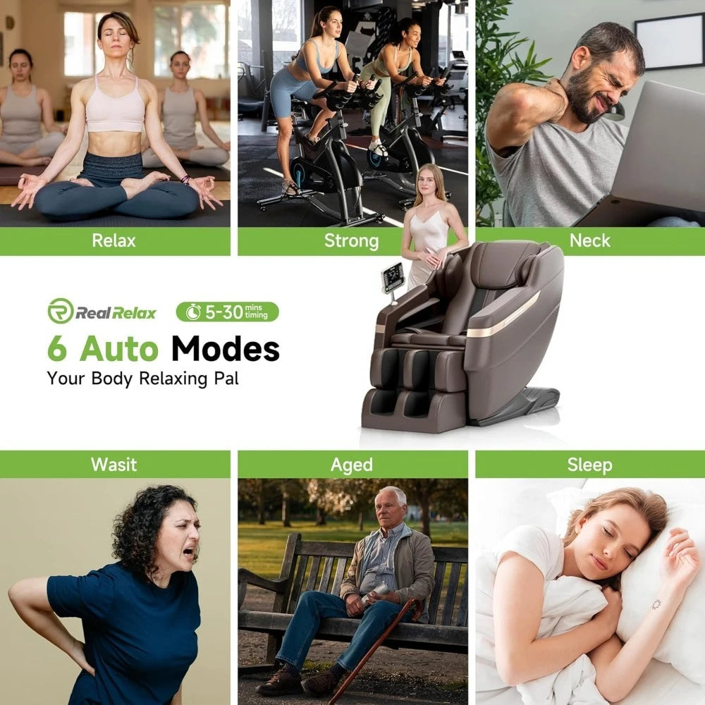 Massagesessel für den ganzen Körper, Shiatsu-Massagesessel mit Schwerelosigkeitsfunktion, Fußmassage, Bluetooth, großer Bildschirm