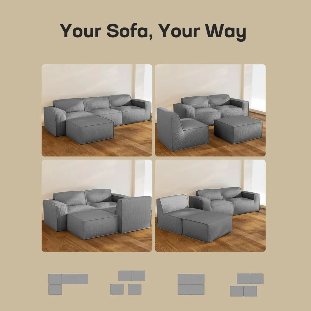 Modulares Sektionssofa, 111" L-förmiges Modulares Sektionssofa mit tiefer Sitzfläche, frei kombinierbares Sektionswolkensofa für