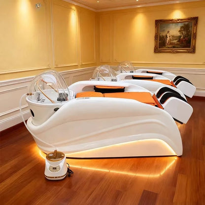 Hersteller liefert Head Spa Bett Haar-Shampoo-Stuhl LED-Licht elektrische Massage Shampoo-Stuhl mit Kopf-Physiotherapie-Shampoo