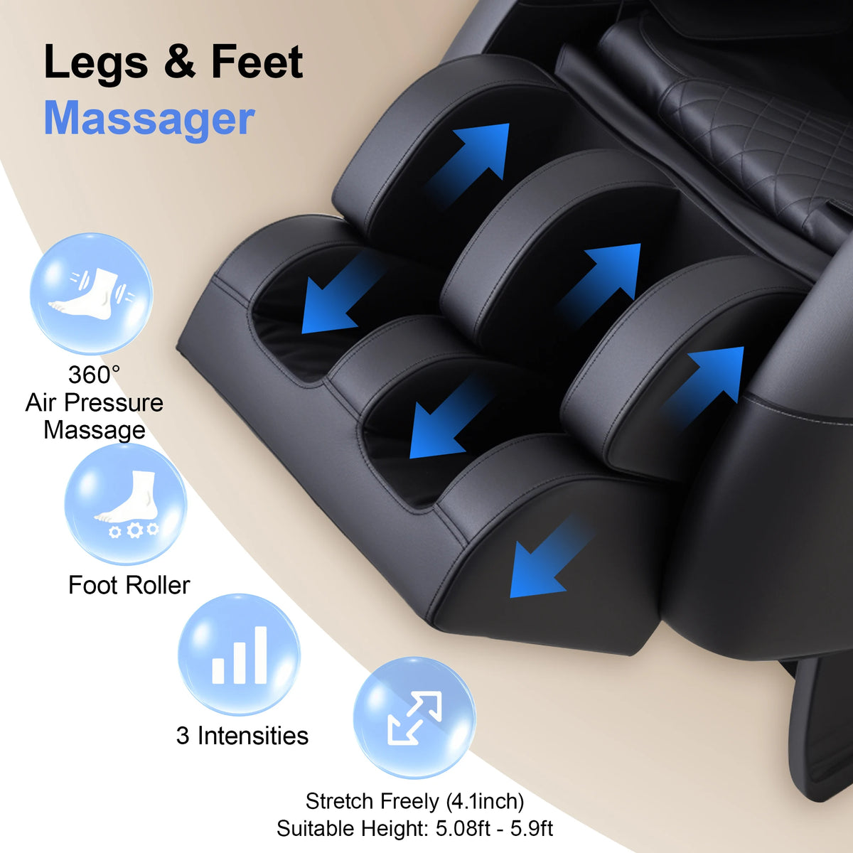 Full Body Zero Gravity Massage Chair, 10 Rollers Massage, Waist Heating, Lcd Touch Screen, 5.1-5.9 Ft, Male/Female Gift